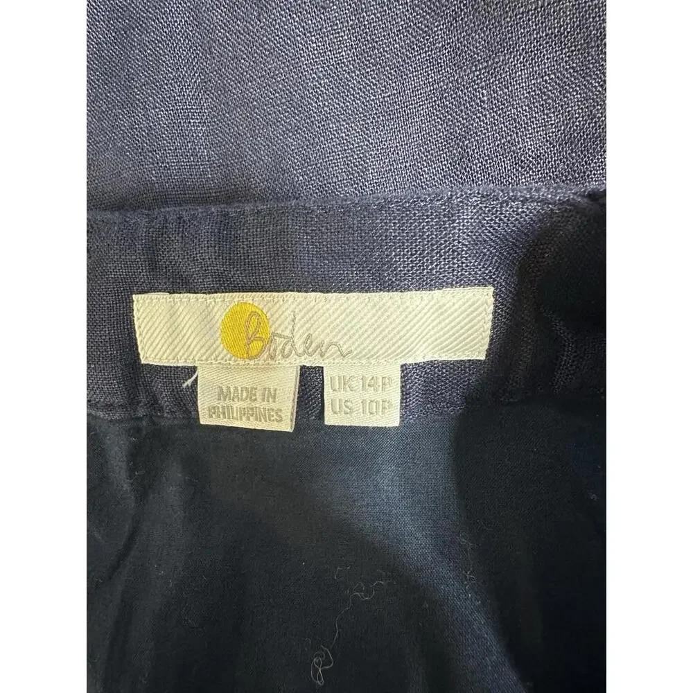 Linen Cross Over Jumpsuit 10 Petite Navy Blue Wide Leg - Picture 6 of 8